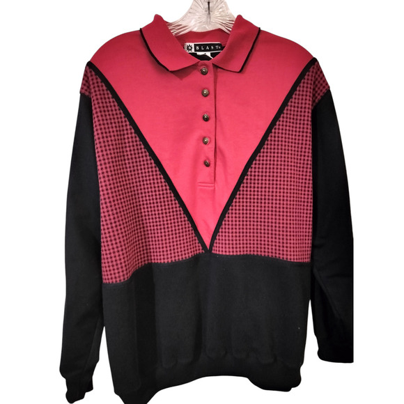 3176) Vintage 90's Blast Multi print Red Black Button Pullover Sweater Size XL - Picture 1 of 6
